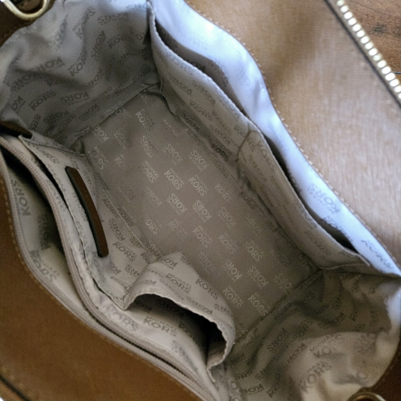 Michael Kors MK Classic Logo Hudson Saffiano Leather Handbag Satchel Brown Gold - Picture 14 of 16